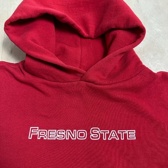 Vintage Russell Athletic Size Medium Fresno State Bulldogs Red Hoodie Sweatshirt - Picture 3 of 5